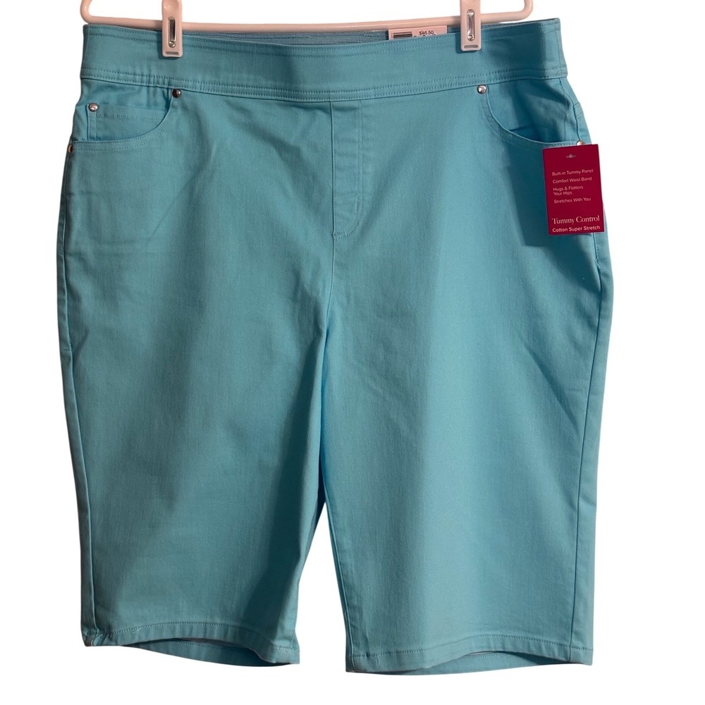 Kim Rogers Bermuda Shorts Women 14 Turbo Turquoise Tummy Control Stretch NEW